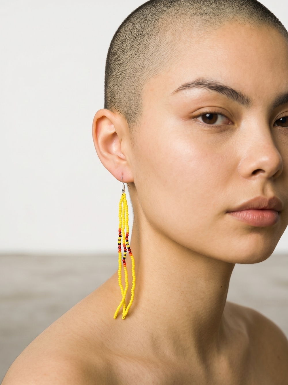Yellow Beaded Dangle Earrings
